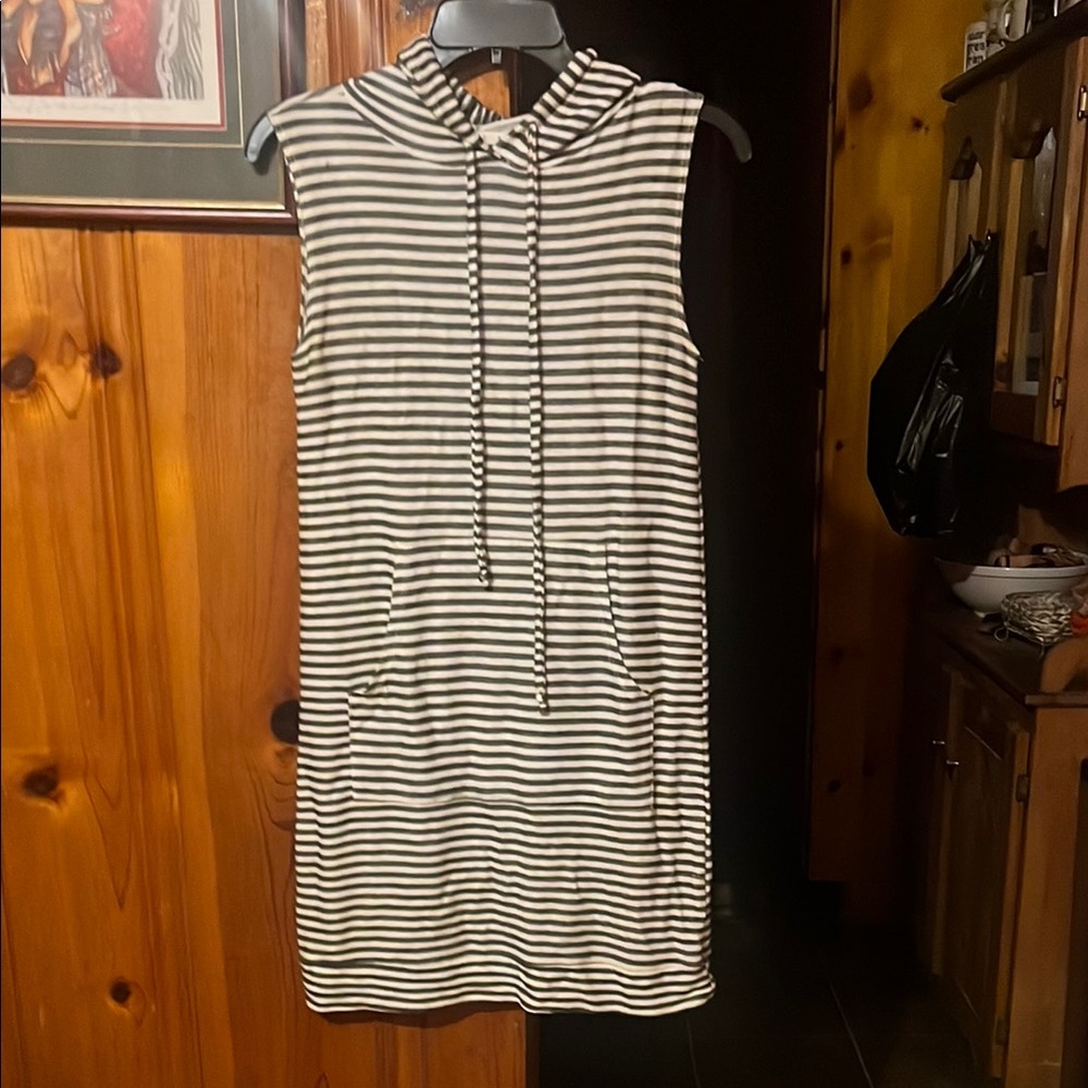 Striped Sleeveless Hoodie Dress